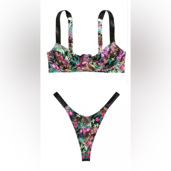 Victoria's Secret Other - NEW Victoria’s Secret Floral Shine Strap Wicked Push Up thong Bikini 4745